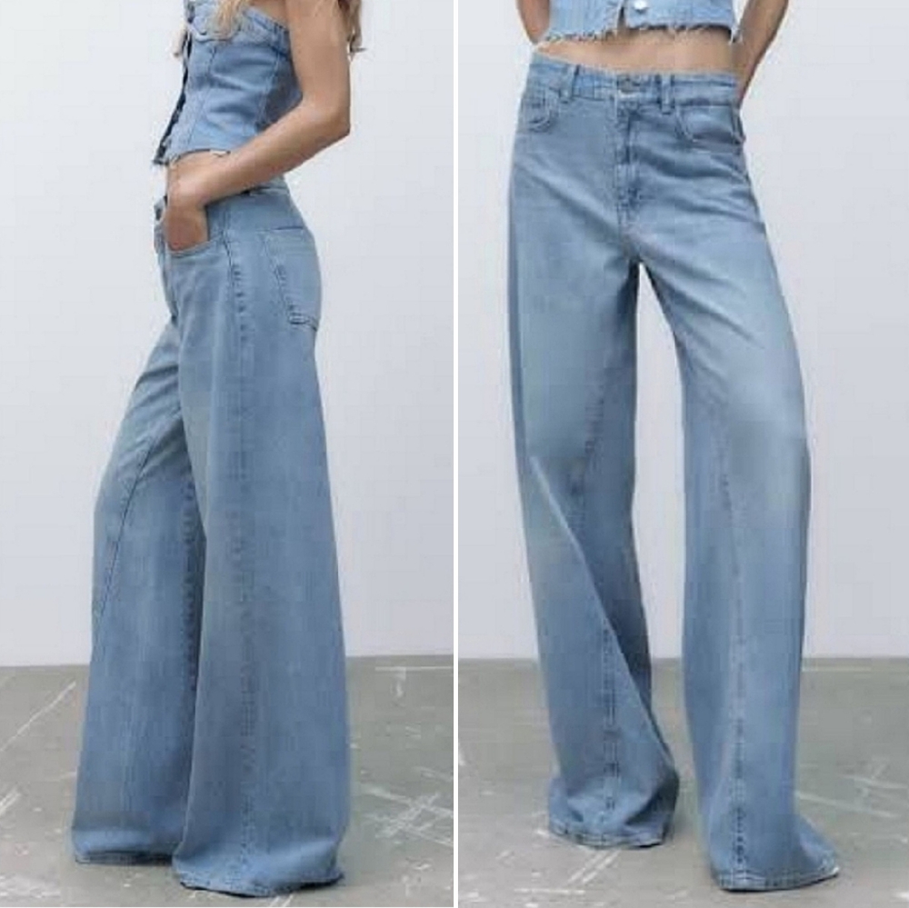 NWT ZARA WIDE LEG JEANS Blue Size 0/32